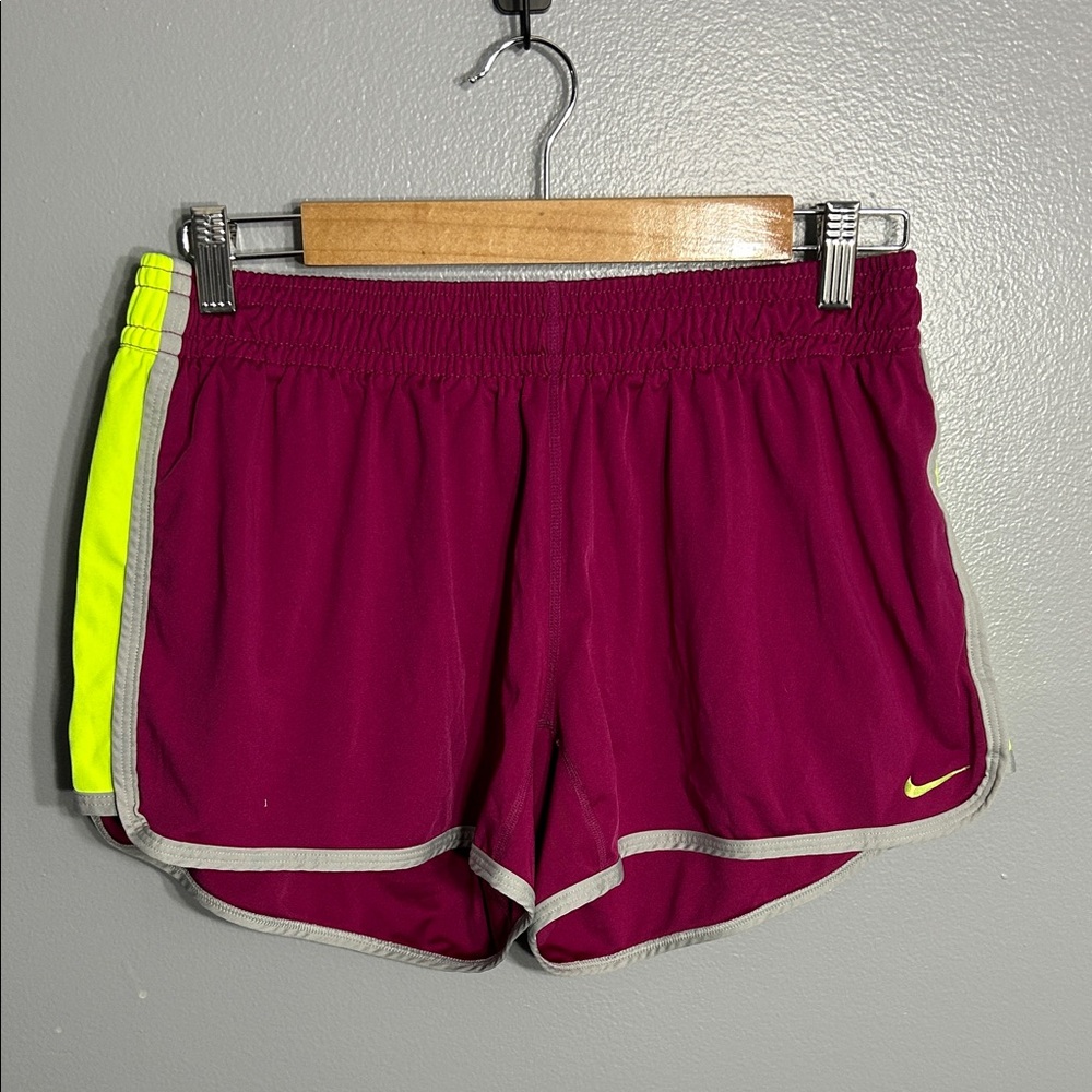 Nike Women's Magenta and Neon Lime Athletic Shorts